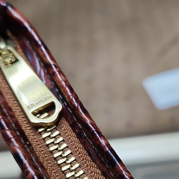 Brahmin Croc-Embossed Shoulder Bag in Rich Brown - Picture 9 of 13